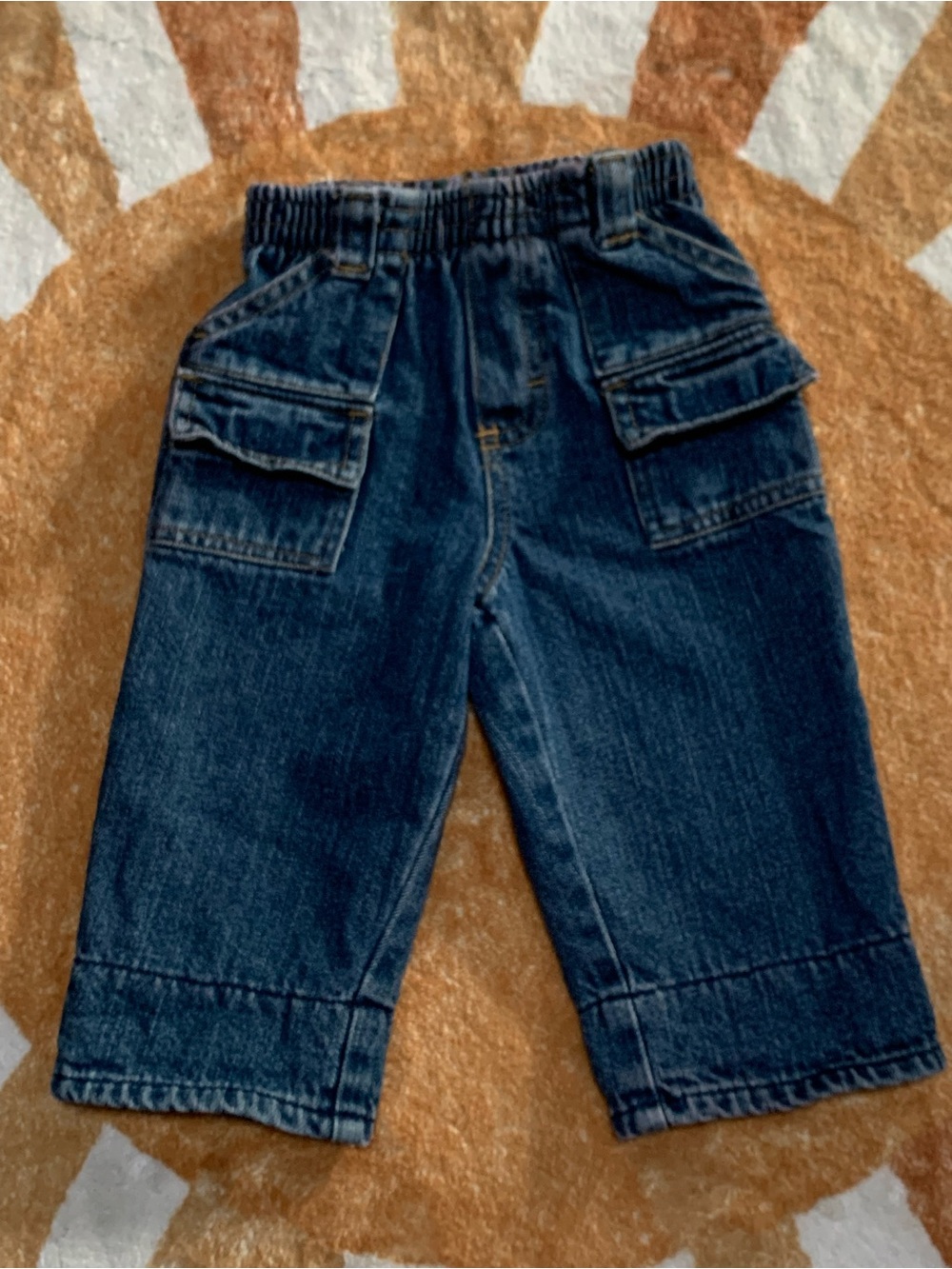 Kids Dark Blue Denim Cargo Jeans with Elastic Waist